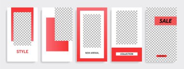 Modern çok az kare şerit çizgi şekli şablon çerçeve ile kırmızı, siyah ve beyaz renkte. Sosyal medya hikayeler, hikaye, iş afiş, el ilanı ve broşür için kurumsal reklam şablon.