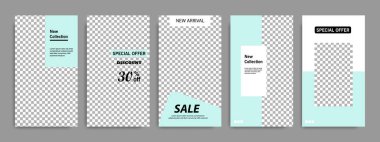 Modern çok az kare şerit çizgi şekli şablon çerçeve ile turkuaz yeşil ve beyaz renkte. Sosyal medya hikayeler, hikaye, iş afiş, el ilanı ve broşür için kurumsal reklam şablon.