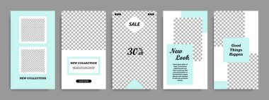 Modern çok az kare şerit çizgi şekli şablon çerçeve ile turkuaz yeşil ve beyaz renkte. Sosyal medya hikayeler, hikaye, iş afiş, el ilanı ve broşür için kurumsal reklam şablon.
