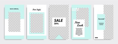 Modern çok az kare şerit çizgi şekli şablon çerçeve ile turkuaz yeşil ve beyaz renkte. Sosyal medya hikayeler, hikaye, iş afiş, el ilanı ve broşür için kurumsal reklam şablon.