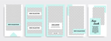 Modern çok az kare şerit çizgi şekli şablon çerçeve ile turkuaz yeşil ve beyaz renkte. Sosyal medya hikayeler, hikaye, iş afiş, el ilanı ve broşür için kurumsal reklam şablon.