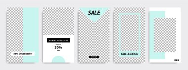 Modern çok az kare şerit çizgi şekli şablon çerçeve ile turkuaz yeşil ve beyaz renkte. Sosyal medya hikayeler, hikaye, iş afiş, el ilanı ve broşür için kurumsal reklam şablon.