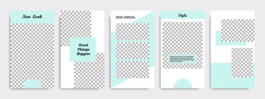 Modern çok az kare şerit çizgi şekli şablon çerçeve ile turkuaz yeşil ve beyaz renkte. Sosyal medya hikayeler, hikaye, iş afiş, el ilanı ve broşür için kurumsal reklam şablon.
