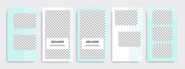 Modern çok az kare şerit çizgi şekli şablon çerçeve ile turkuaz yeşil ve beyaz renkte. Sosyal medya hikayeler, hikaye, iş afiş, el ilanı ve broşür için kurumsal reklam şablon.
