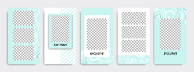 Modern çok az kare şerit çizgi şekli şablon çerçeve ile turkuaz yeşil ve beyaz renkte. Sosyal medya hikayeler, hikaye, iş afiş, el ilanı ve broşür için kurumsal reklam şablon.