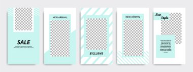 Modern çok az kare şerit çizgi şekli şablon çerçeve ile turkuaz yeşil ve beyaz renkte. Sosyal medya hikayeler, hikaye, iş afiş, el ilanı ve broşür için kurumsal reklam şablon.