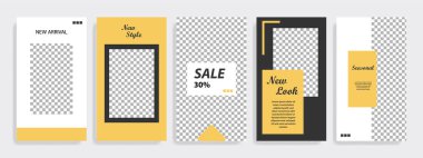Modern çok az kare şerit çizgi şekli şablon çerçeve ile sarı, altın, siyah ve beyaz renkte. Sosyal medya hikayeler, hikaye, iş afiş, el ilanı ve broşür için kurumsal reklam şablon.