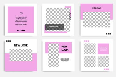 Sosyal medya mesaj için düzenlenebilir kare soyut geometrik banner şablon. Beyaz arka planda siyah ve mor çerçeve. Minimal tasarım arka plan vektör çizim