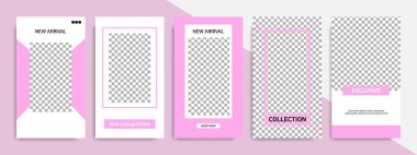 Modern çok az kare şerit çizgi şekli şablon çerçeve ile mor ve beyaz renkte. Sosyal medya hikayeler, hikaye, iş afiş, el ilanı ve broşür için kurumsal reklam şablon.