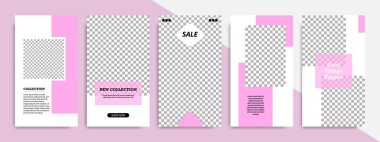 Modern çok az kare şerit çizgi şekli şablon çerçeve ile mor ve beyaz renkte. Sosyal medya hikayeler, hikaye, iş afiş, el ilanı ve broşür için kurumsal reklam şablon.