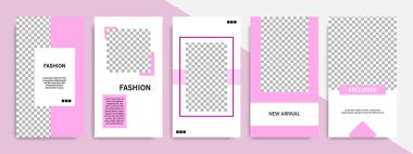 Modern çok az kare şerit çizgi şekli şablon çerçeve ile mor ve beyaz renkte. Sosyal medya hikayeler, hikaye, iş afiş, el ilanı ve broşür için kurumsal reklam şablon.