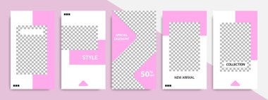 Modern çok az kare şerit çizgi şekli şablon çerçeve ile mor ve beyaz renkte. Sosyal medya hikayeler, hikaye, iş afiş, el ilanı ve broşür için kurumsal reklam şablon.