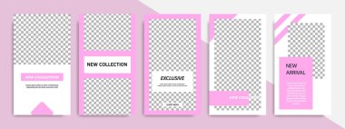 Modern çok az kare şerit çizgi şekli şablon çerçeve ile mor ve beyaz renkte. Sosyal medya hikayeler, hikaye, iş afiş, el ilanı ve broşür için kurumsal reklam şablon.