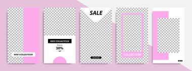 Modern çok az kare şerit çizgi şekli şablon çerçeve ile mor ve beyaz renkte. Sosyal medya hikayeler, hikaye, iş afiş, el ilanı ve broşür için kurumsal reklam şablon.