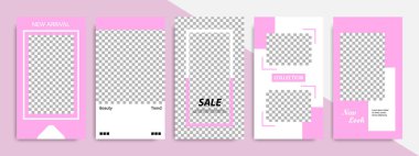 Modern çok az kare şerit çizgi şekli şablon çerçeve ile mor ve beyaz renkte. Sosyal medya hikayeler, hikaye, iş afiş, el ilanı ve broşür için kurumsal reklam şablon.