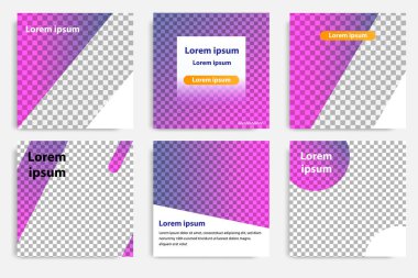 Altı set modern dalga sıvı arka plan degrade mavi ile şablon, mor, pembe, promosyon için turuncu derece renk. Sosyal medya sonrası, hikayeler, hikaye, İnternet Web afiş, Flyer, poster ve broşür için.