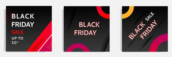 Three Set Black Friday Sale Square Banner Templates Minimal Modern — Stock Vector