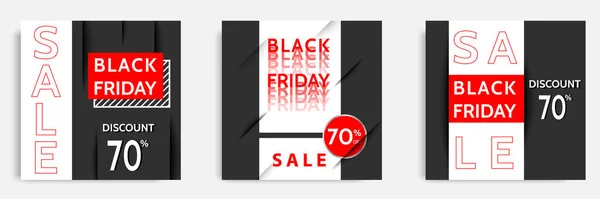 Three Set Black Friday Sale Square Banner Templates Minimal Modern — Stock Vector