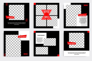 Siyah beyaz çerçeve renginde minimum tasarım arka plan vektör illüstrasyonu. Sosyal medya paylaşımı, hikayeler, hikaye, el ilanı için düzenlenebilir kare modern geometrik şekil afişi şablonu.