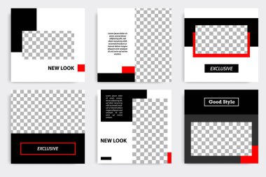 Siyah beyaz çerçeve renginde minimum tasarım arka plan vektör illüstrasyonu. Sosyal medya paylaşımı, hikayeler, hikaye, el ilanı için düzenlenebilir kare modern geometrik şekil afişi şablonu.