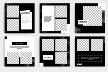 Düzenlenebilir en küçük kare pankart şablonu. Siyah ve beyaz arkaplan rengi. Sosyal medya ve internet reklamları için uygun. Fotoğraf okuluyla vektör illüstrasyonu