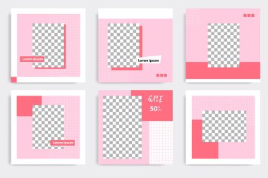 Pembe renkli sosyal medya iletisi için düzenlenebilir minimal geometrik afiş şablonu. Modern tasarım arka plan vektör çizimi