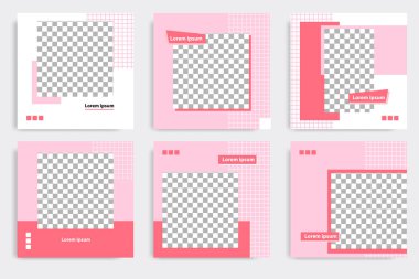 Pembe renkli sosyal medya iletisi için düzenlenebilir minimal geometrik afiş şablonu. Modern tasarım arka plan vektör çizimi