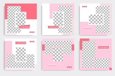 Pembe renkli sosyal medya iletisi için düzenlenebilir minimal geometrik afiş şablonu. Modern tasarım arka plan vektör çizimi