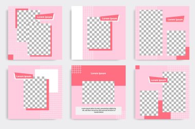 Pembe renkli sosyal medya iletisi için düzenlenebilir minimal geometrik afiş şablonu. Modern tasarım arka plan vektör çizimi