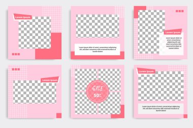 Pembe renkli sosyal medya iletisi için düzenlenebilir minimal geometrik afiş şablonu. Modern tasarım arka plan vektör çizimi