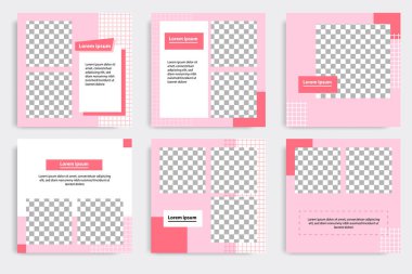 Pembe renkli sosyal medya iletisi için düzenlenebilir minimal geometrik afiş şablonu. Modern tasarım arka plan vektör çizimi