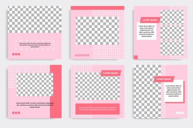 Pembe renkli sosyal medya iletisi için düzenlenebilir minimal geometrik afiş şablonu. Modern tasarım arka plan vektör çizimi