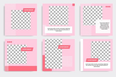 Pembe renkli sosyal medya iletisi için düzenlenebilir minimal geometrik afiş şablonu. Modern tasarım arka plan vektör çizimi