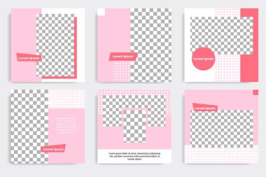 Pembe renkli sosyal medya iletisi için düzenlenebilir minimal geometrik afiş şablonu. Modern tasarım arka plan vektör çizimi