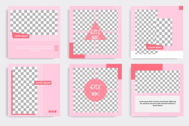 Pembe renkli sosyal medya iletisi için düzenlenebilir minimal geometrik afiş şablonu. Modern tasarım arka plan vektör çizimi