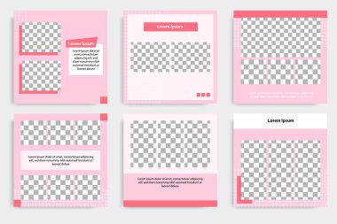 Pembe renkli sosyal medya iletisi için düzenlenebilir minimal geometrik afiş şablonu. Modern tasarım arka plan vektör çizimi