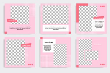 Pembe renkli sosyal medya iletisi için düzenlenebilir minimal geometrik afiş şablonu. Modern tasarım arka plan vektör çizimi