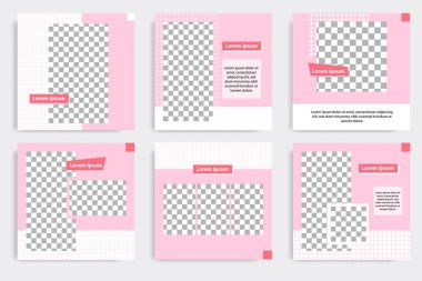 Pembe renkli sosyal medya iletisi için düzenlenebilir minimal geometrik afiş şablonu. Modern tasarım arka plan vektör çizimi