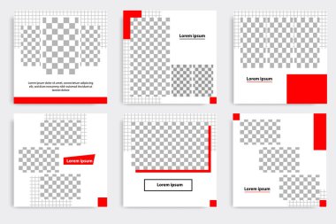Beyaz çerçeve renginde siyah kırmızı tasarım arka plan vektör çizimi. Düzenlenebilir kare soyut klasik, geometrik şerit çizgi sosyal medya postası, hikayeler, hikaye, el ilanı için şekil afişi şablonu.