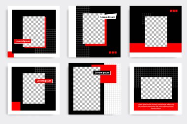 Beyaz çerçeve renginde siyah kırmızı tasarım arka plan vektör çizimi. Düzenlenebilir kare soyut klasik, geometrik şerit çizgi sosyal medya postası, hikayeler, hikaye, el ilanı için şekil afişi şablonu.