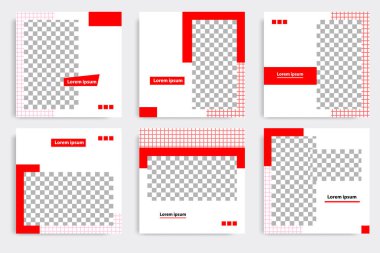 Beyaz çerçeve renginde siyah kırmızı tasarım arka plan vektör çizimi. Düzenlenebilir kare soyut klasik, geometrik şerit çizgi sosyal medya postası, hikayeler, hikaye, el ilanı için şekil afişi şablonu.