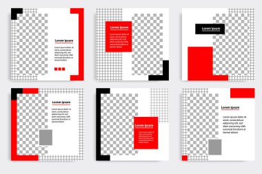 Beyaz çerçeve renginde siyah kırmızı tasarım arka plan vektör çizimi. Düzenlenebilir kare soyut klasik, geometrik şerit çizgi sosyal medya postası, hikayeler, hikaye, el ilanı için şekil afişi şablonu.