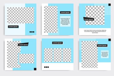 Düzenlenebilir kare geometrik pankart şablonu. Minimalist tasarım arka planı siyah ve mavi renkte. Vektör çizimi. Sosyal medya paylaşımı ve kapağı için uygun, İnternet, broşür.