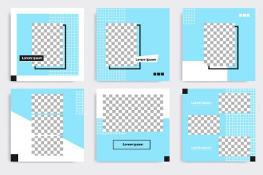 Düzenlenebilir kare geometrik pankart şablonu. Minimalist tasarım arka planı siyah ve mavi renkte. Vektör çizimi. Sosyal medya paylaşımı ve kapağı için uygun, İnternet, broşür.