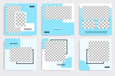 Düzenlenebilir kare geometrik pankart şablonu. Minimalist tasarım arka planı siyah ve mavi renkte. Vektör çizimi. Sosyal medya paylaşımı ve kapağı için uygun, İnternet, broşür.