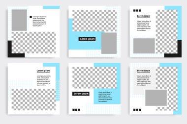Düzenlenebilir kare geometrik pankart şablonu. Minimalist tasarım arka planı siyah ve mavi renkte. Vektör çizimi. Sosyal medya paylaşımı ve kapağı için uygun, İnternet, broşür.