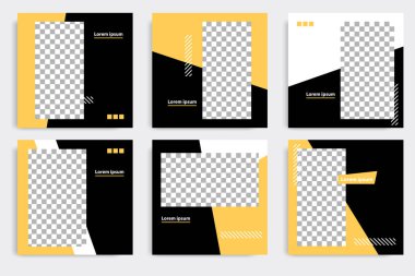 Sosyal medya paylaşımı için en küçük kare geometrik afiş şablonu siyah, sarı ve beyaz arkaplan rengi.