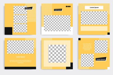 Sosyal medya paylaşımı için en küçük kare geometrik afiş şablonu siyah, sarı ve beyaz arkaplan rengi.