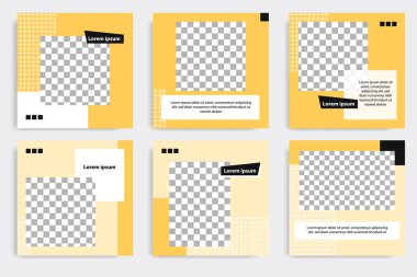 Sosyal medya paylaşımı için en küçük kare geometrik afiş şablonu siyah, sarı ve beyaz arkaplan rengi.