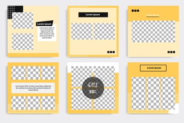 Sosyal medya paylaşımı için en küçük kare geometrik afiş şablonu siyah, sarı ve beyaz arkaplan rengi.